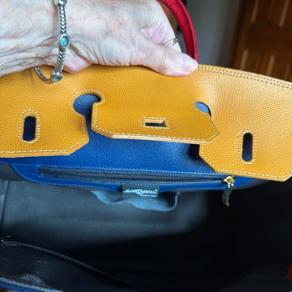 Angelo Carbotti Italian leather satchel handbag Red Gold Blue Crossbody 35cm - Picture 5 of 14